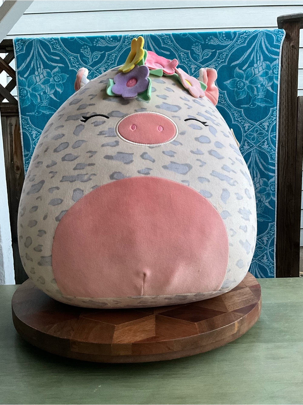 Squishmallows Rosie Spotted Pig Flower Crown Plush Pink Belly Closed Eyes